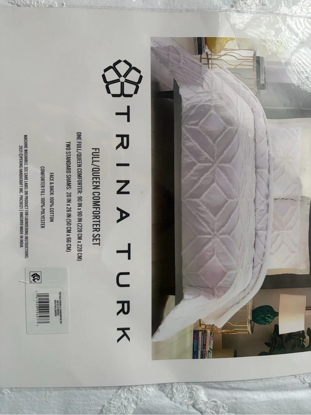 Trina Turk White Quilted Comforter Set with Textured Chevron Stitching